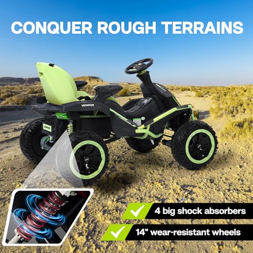 24V Ride on Toy for Big Kids, Kids' Electric Vehicles Outdoor Race Toy with 4 Strong Motors Total 300W Bluetooth Speaker and 24V 7AH Big Battery