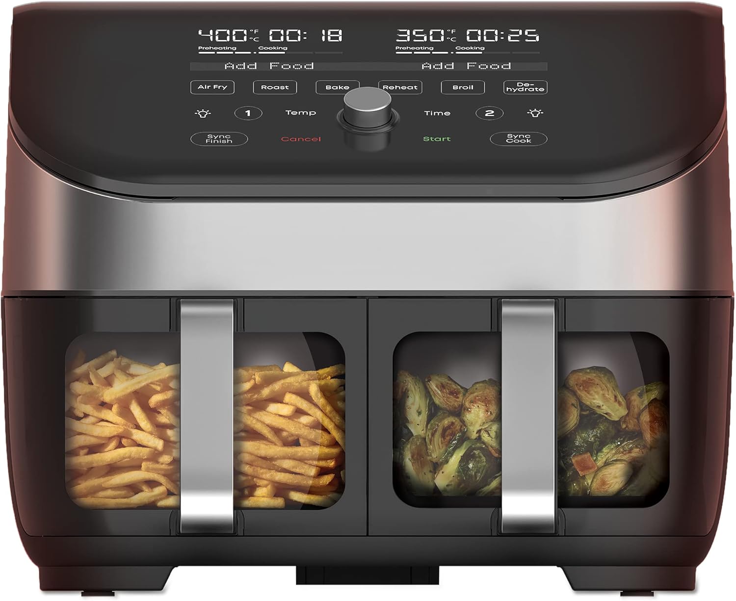 Instant Vortex Plus XL 8 Quart 8-in 1 Dual Basket Double Air Fryer with ClearCook™ Easy View Windows and SyncCook™ Technology, Air Fry, Roast, Broil