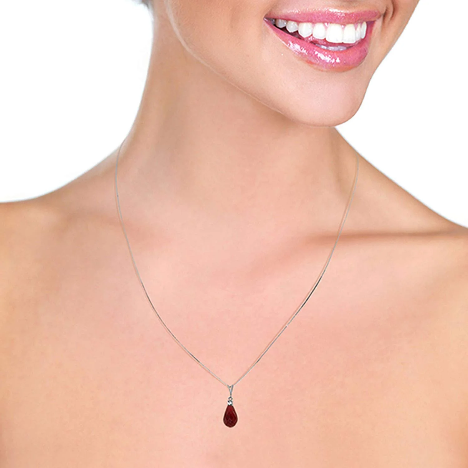 Galaxy Gold 14k 18" Solid White Gold Necklace Diamond Ruby