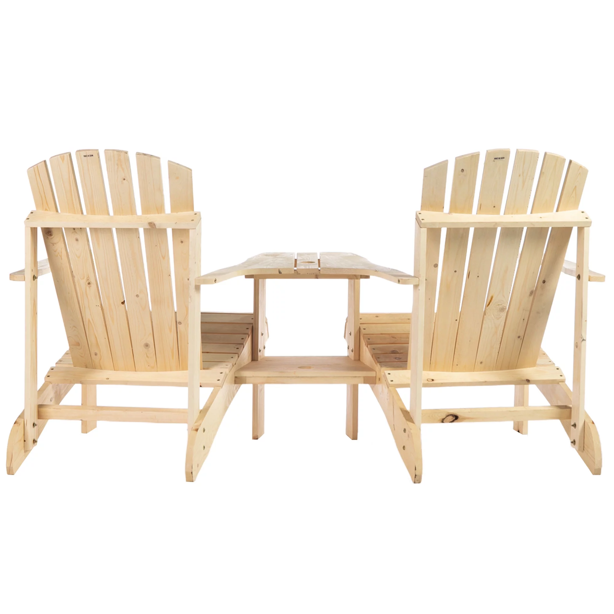 Outsunny Outdoor Tete-A-Tete Bench Wood Adirondack Chair with Center Table