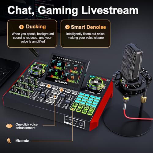 Podcast Microphone Bundle with Live Sound Card Audio Mixer