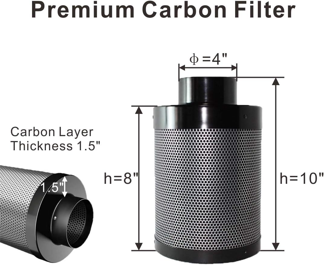 4'' Inline Fan Carbon Air Filter Ducting Combo Pre-Filter Included for Hydroponics Indoor Grow Tent Ventilation System (4''