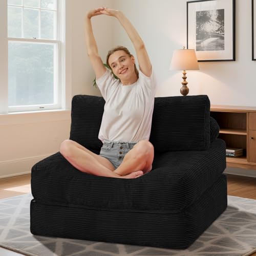 HABUTWAY Folding Sofa Bed, Convertible Sleeper Chair Bed w/Dual-Pillow & Handle, Foldable Floor Sofa Lounge w/Back Support for Living Room, Bedroom