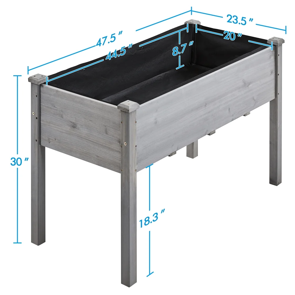 Topeakmart Fir Wood Garden Bed Rectangle Raised Planters Box for Vegetables/Fruits, Gray