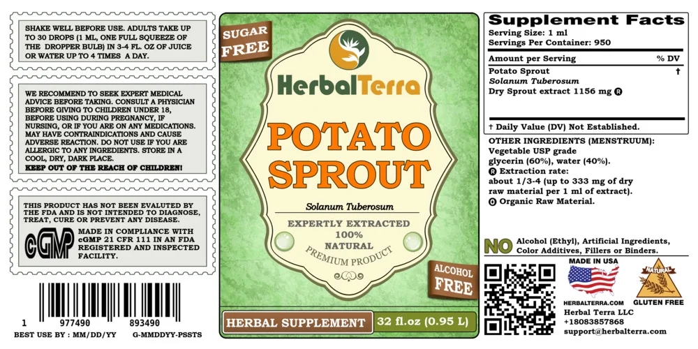 Potato Sprout Dry Sprout KETO Friendly Alcohol-Free Absolutely Natural Expertly Extracted by Trusted HerbalTerra Brand Liquid Extract. Proudly made