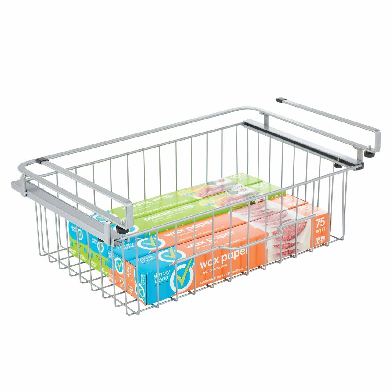 mDesign Large Metal Wire Hanging Pullout Drawer Basket - Sliding Under Shelf Storage Organizer - attaches to Shelving - Easy Ins