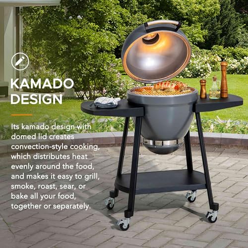 Sunjoy Charcoal Grill 20-Inch Kamado Grill with Pizza Stone, Ultimate Outdoor BBQ Egg Grill and Smoker with Wheels, Navy