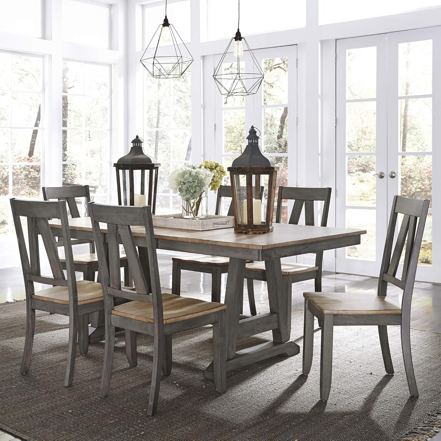 Liberty Furniture Industries Lindsey Farm 7 Piece Trestle Table Set, W38 x D78 x H30, Gray