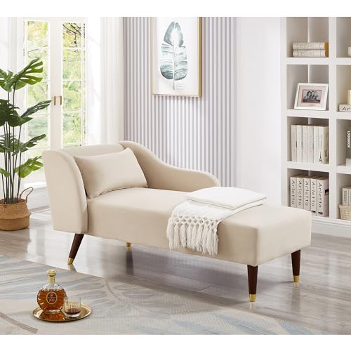 Chaise Lounge Chair, Velvet Upholstery with Pillow Modern Indoor Chair for Living Room Bedroom Guest Room Apartment (Chaise Lounge Chair Orange)