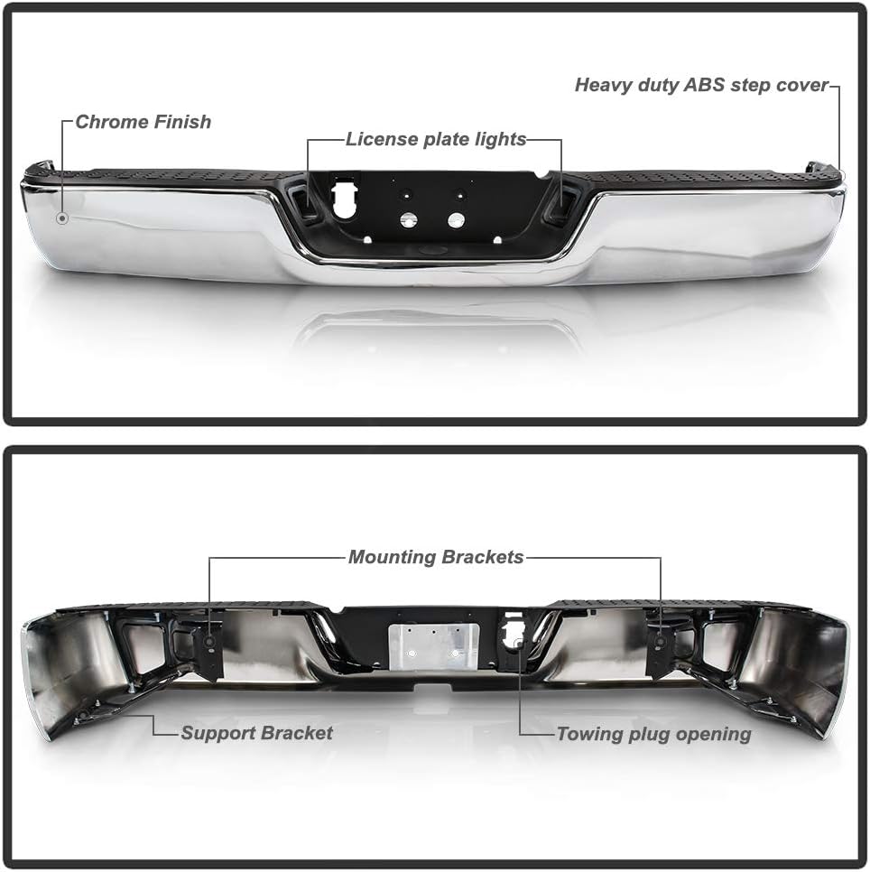 ACANII - For 2009-2018 Dodge Ram 1500 10-12 Ram 2500 3500 Truck Pickup Complete Chrome Steel Rear Step Bumper Assembly