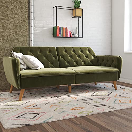 Novogratz Tallulah Memory Foam Futon, Convertible Couch, Camel Faux Leather