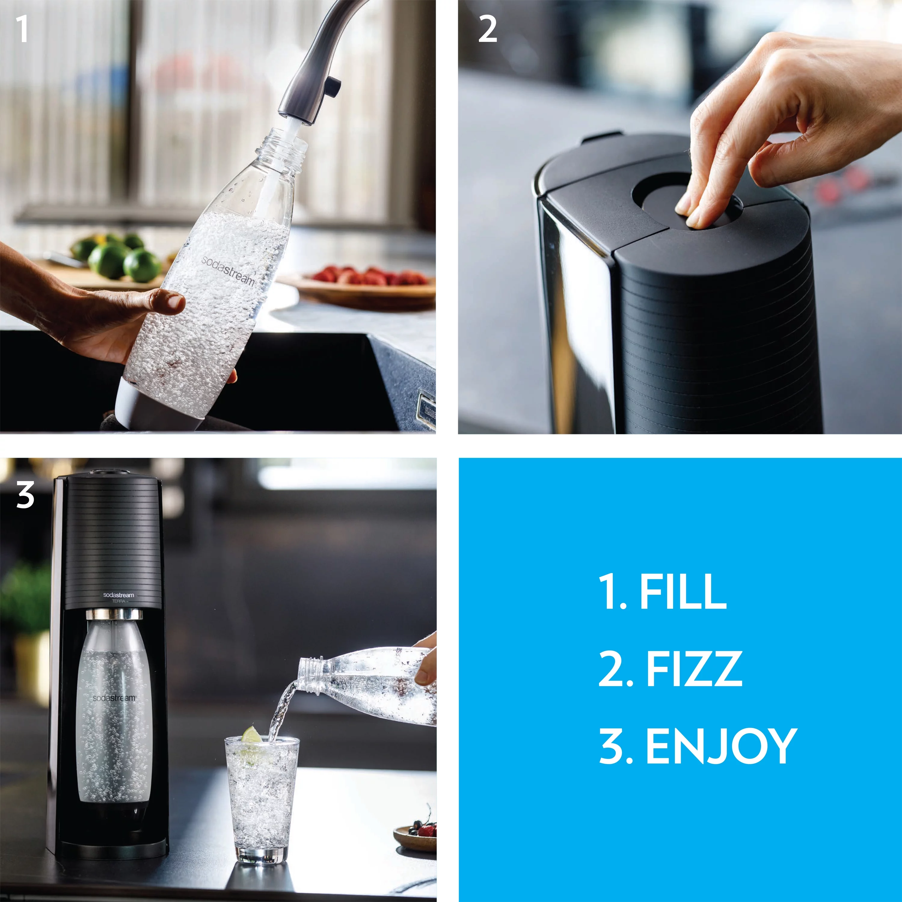 SodaStream Terra Sparkling Water Maker Bundle with CO2, 2 Bottles and 2 bubly Drops Flavoring - Radiant Selections