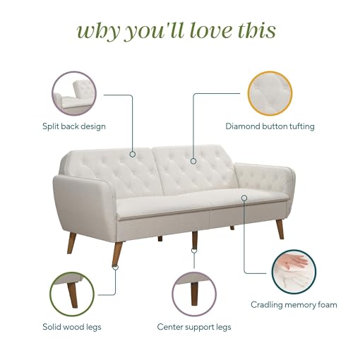 Novogratz Tallulah Memory Foam Futon, Convertible Couch, Camel Faux Leather