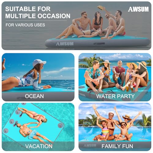 AWSUM Inflatable Floating Dock Air Dock Platform Floating Island Raft with None-Slip Surface for Pool Beach Ocean