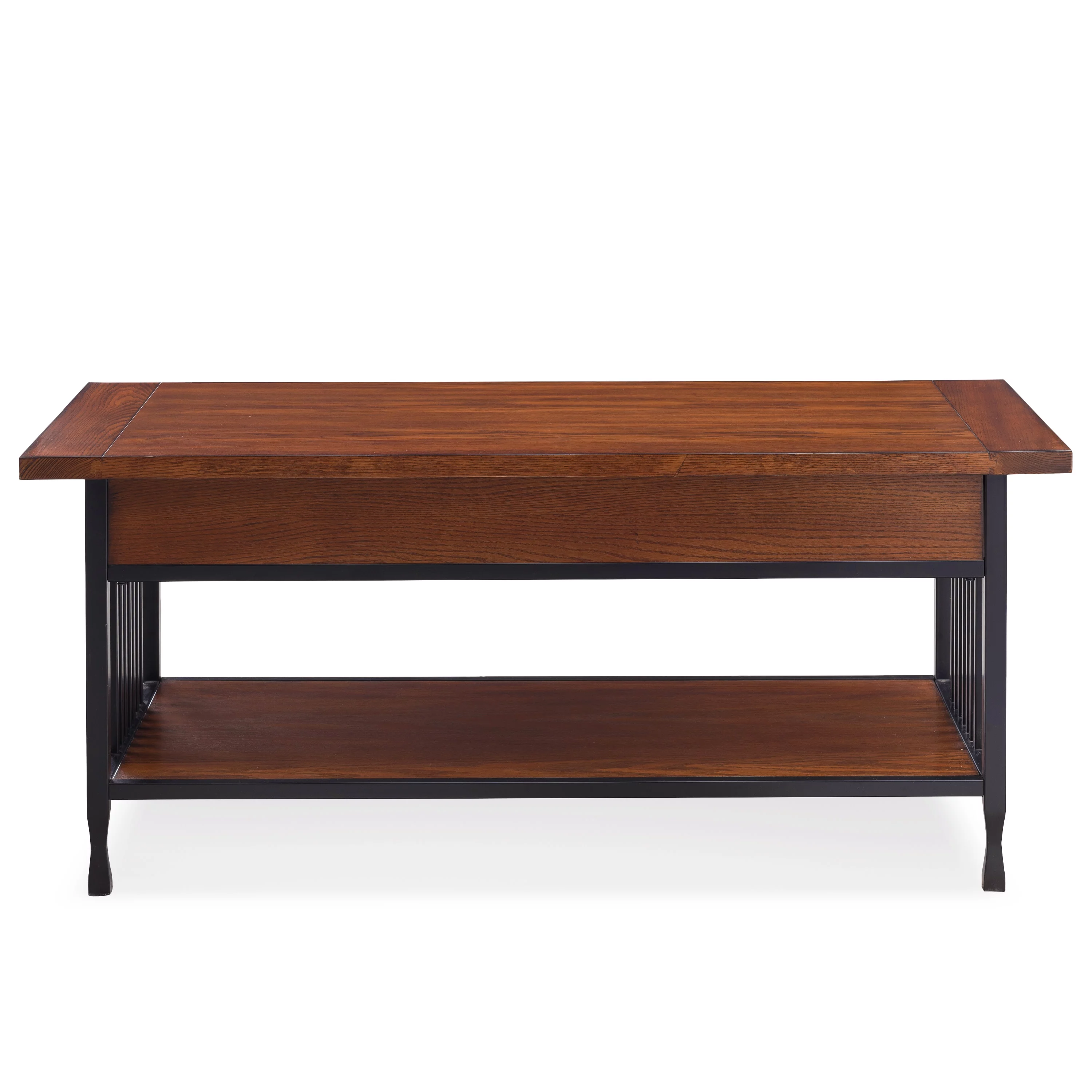 Leick Home 11204 Ironcraft Two Drawer Rustic Coffee Table with Shelf, Mission Oak and Black