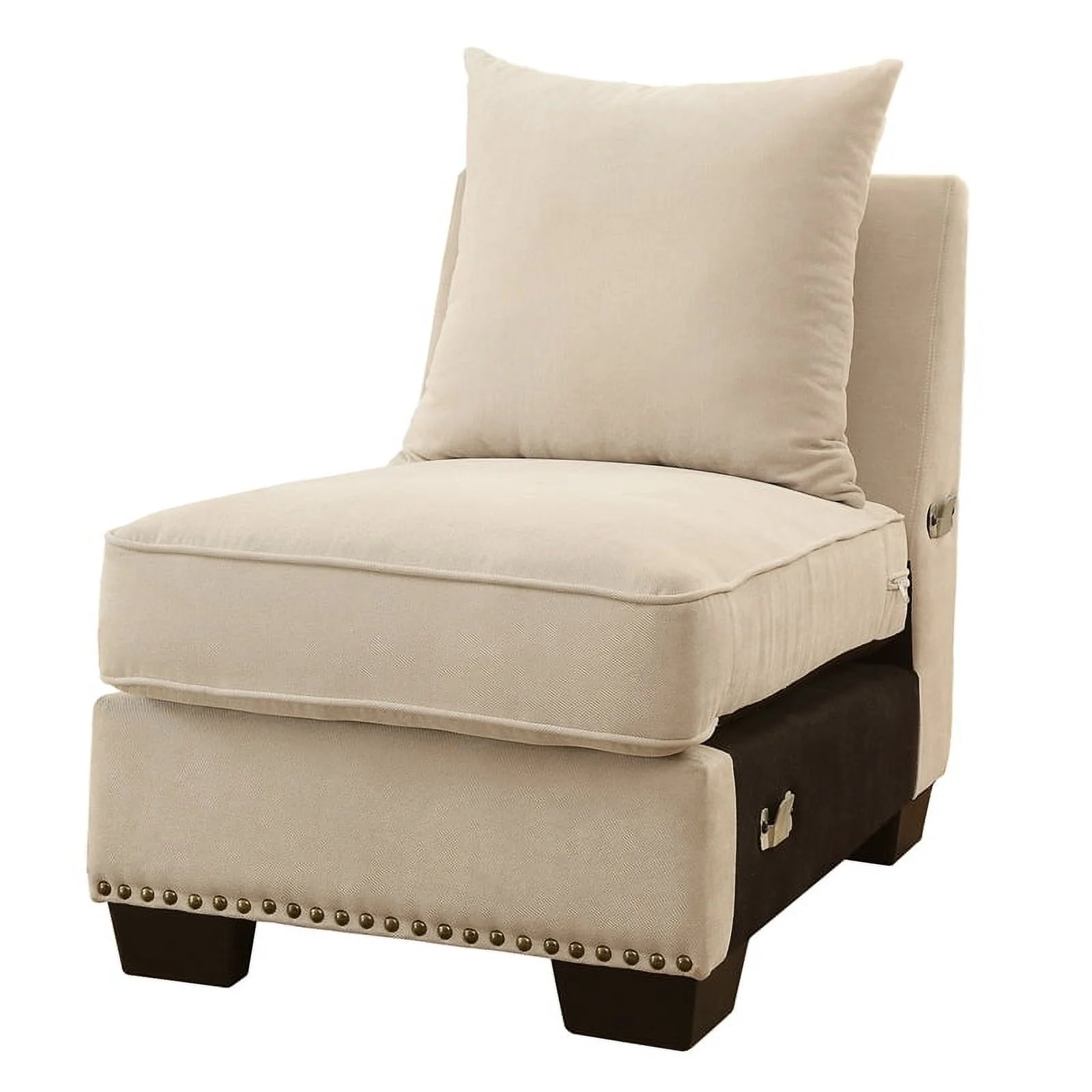 Furniture of America Ellington Fabric Nailhead Armless Accent Chair in Beige