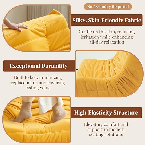 Bean Bag Chair for Adults - Suede & Microfiber Fireside Floor Chair, Comfortable Corner Lounge Sofa for Living Room, Bedroom, Office (3-Seater, Beige)