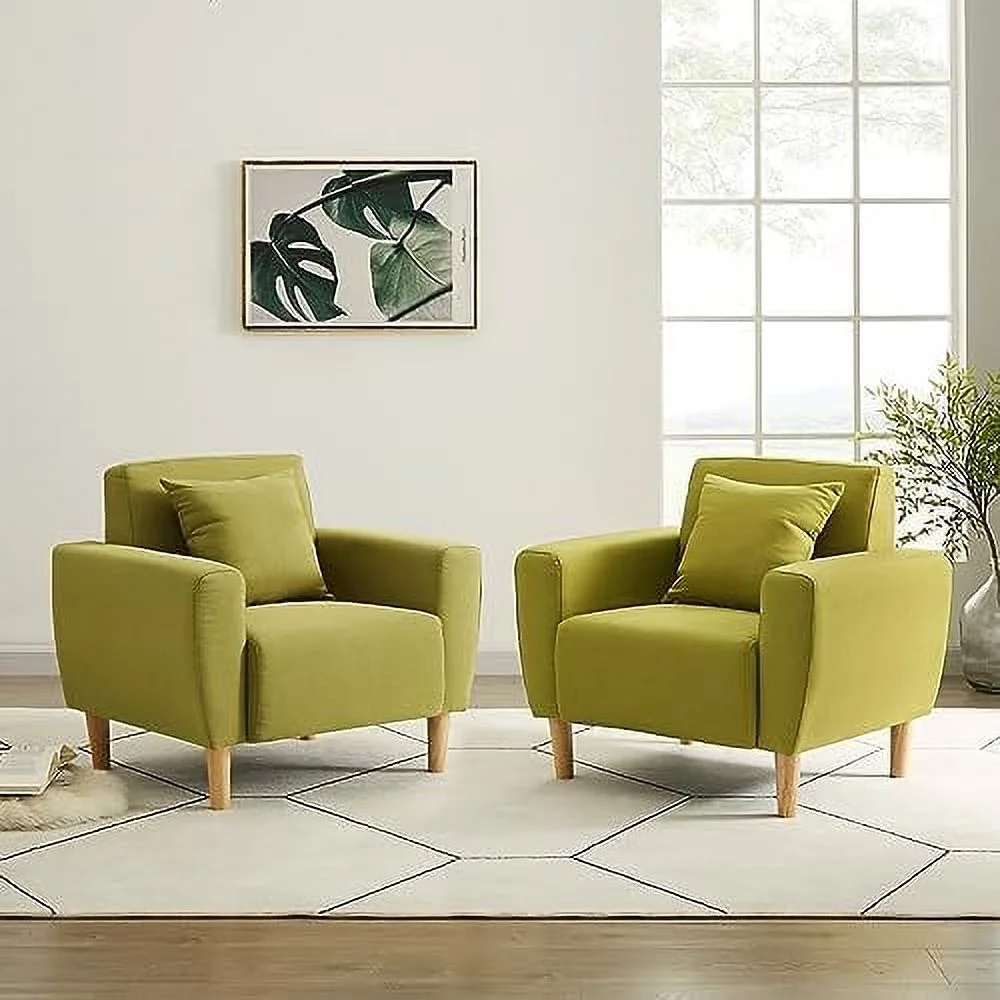 RUNFAYBIU Polyester Accent Chair for Living Room Square Arm Chair with Toss Pillow Comfy Single Sofa Club Chair for Small Space  Cafes (Blue)