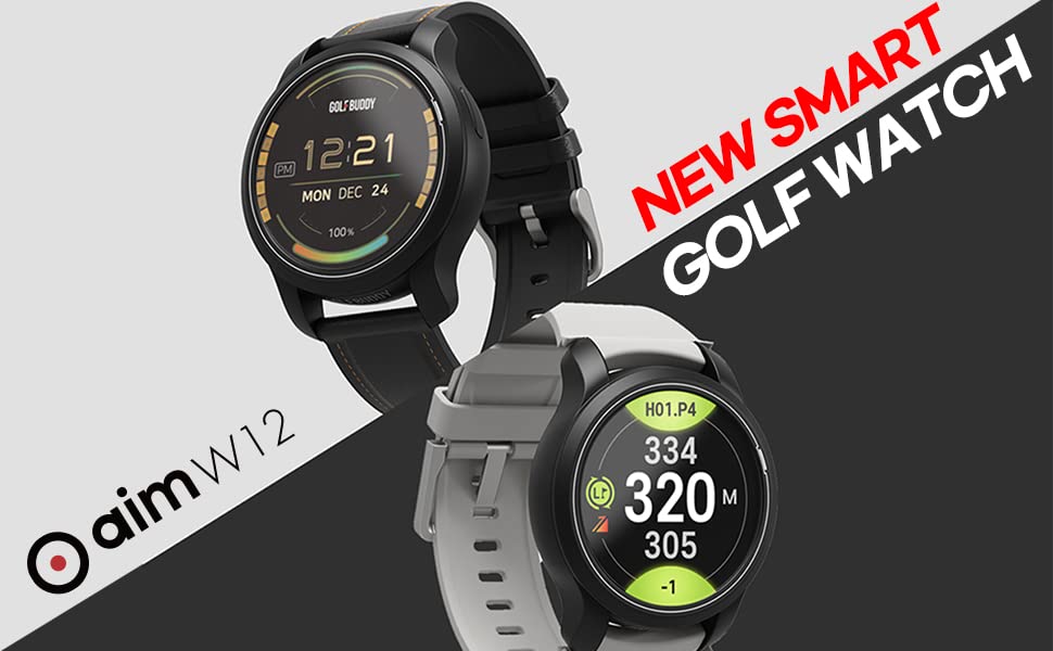 GOLFBUDDY Aim W12 Golf GPS Watch, Premium Full Color Touchscreen, Preloaded with 40,000 Worldwide Courses, Hole Preview, Green Undulation