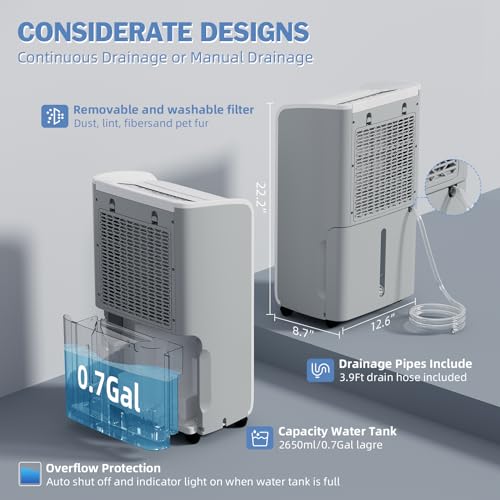 AIRPLUS 4,500 Sq.Ft 70 Pint Dehumidifier for Basements and Home-with Drain Hose,Efficient,Energy-with Dual Protection and 4 Smart Modes,24H Timer