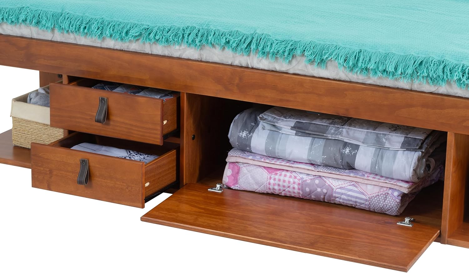 memomad Bali Bed - King Storage Platform Sturdy Wooden Bed Frame with Drawers & More - Solid Pine Wood - Noise Free - No Box Spring Needed