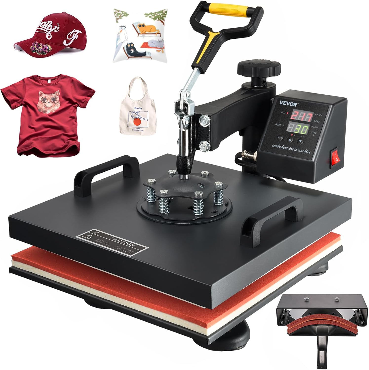 VEVOR 15x15 Heat Press Machine with Hat Press, 360° Swing Away Digital Tshirt Press Machine
