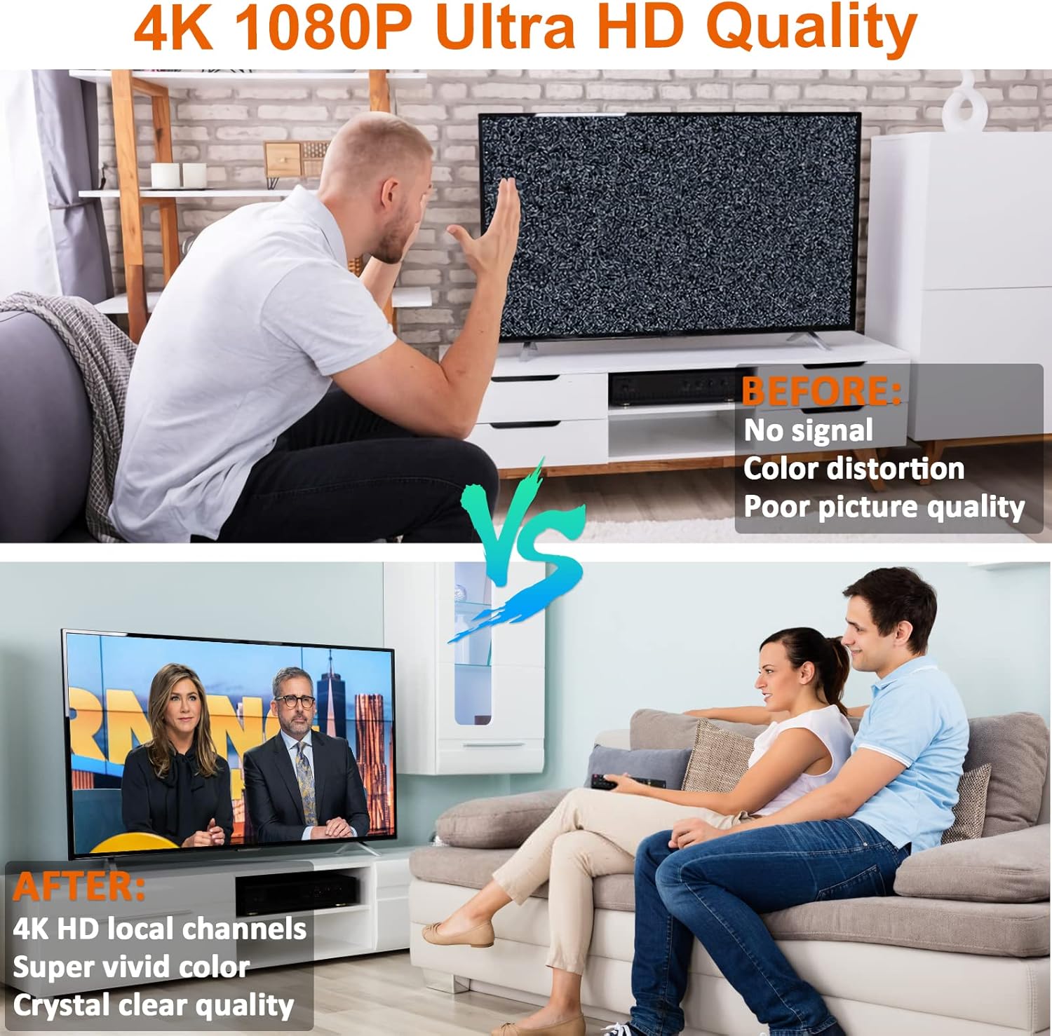 Digital HDTV Antenna Long Range 300 Miles Indoor Amplified Signal Booster Support 4K 1080P UHF VHF FM Local Channels with 13.4ft Coax Cable and USB
