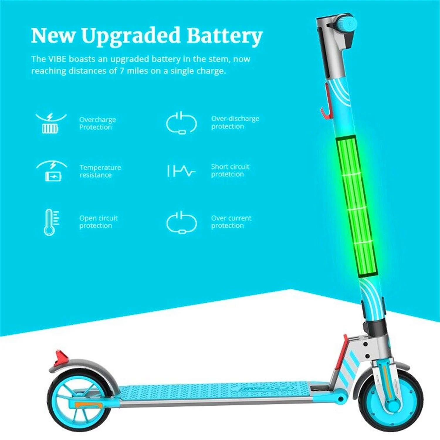 GOTRAX Vibe Electric Scooter for Kids Teens 8-15, 250W 6.5 Tires 7 Miles Foldable Commuting E-Scooter, Blue