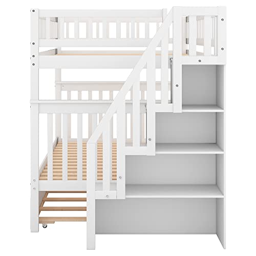 Harper & Bright Designs Twin Size Loft Bed with L-Shaped Desk and Stairs, Solid Wood Loft Bed Frame with Storage Drawers and Bookcase