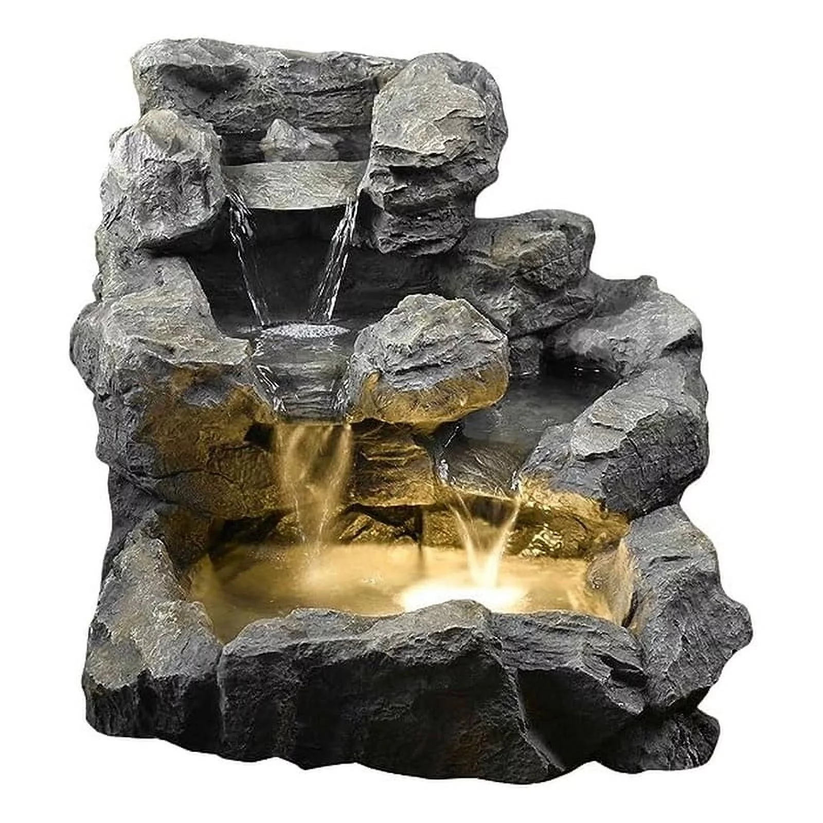 Jeco Rock Creek Cascading Outdoor Indoor Stone Fountain with Beige Illumination - Radiant Selections