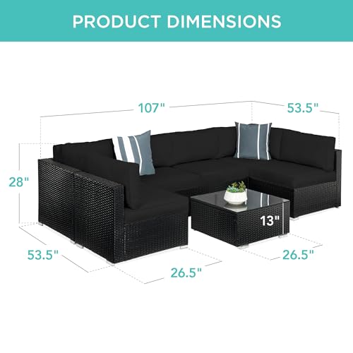 Best Choice Products 7-Piece Modular Outdoor Sectional Wicker Patio Conversation Set w/ 2 Pillows, Coffee Table, Cover Included - Gray/Navy