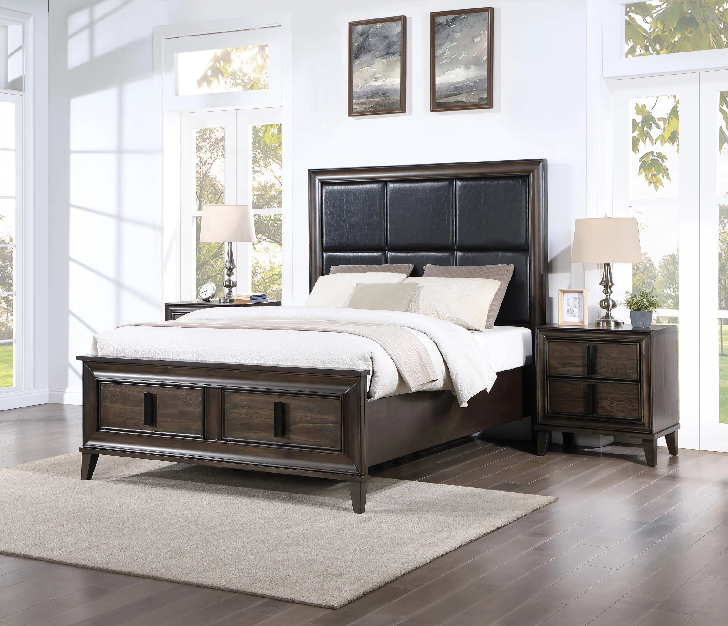 Roundhill Aetheria Contemporary Wood 3-Piece Upholstered Storage Bedroom Set in Dark Brown