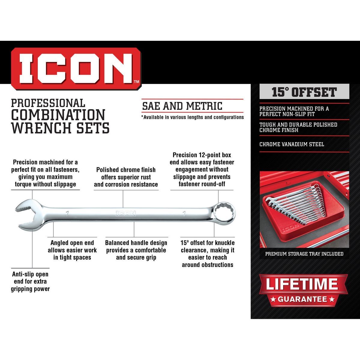 ICON Professional Metric Combination Wrench Set, 14 Piece