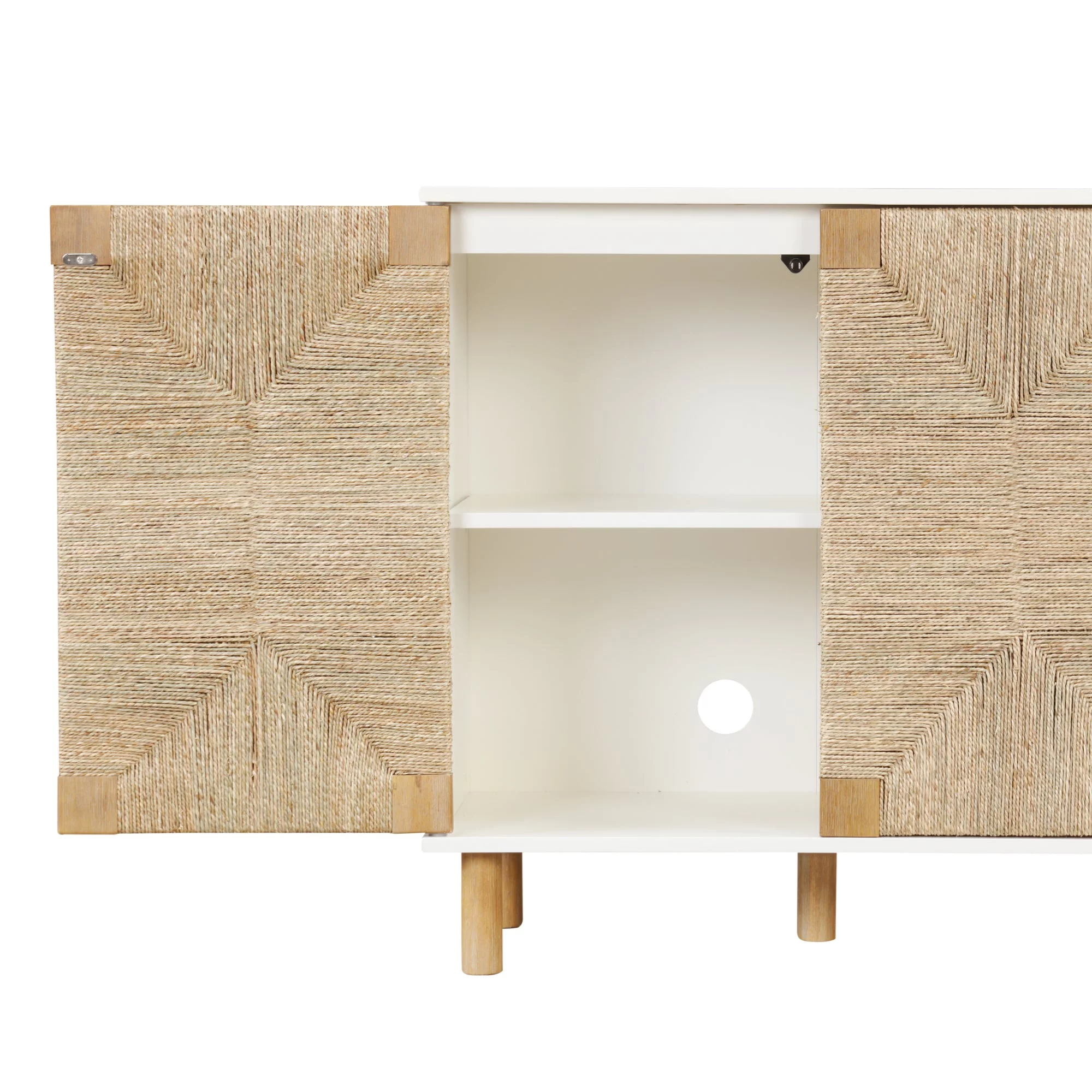 Nathan James Beacon Accent Natural Cabinet Sideboard, Storage Cabinet with Adjustable Interior Shelf and Seagrass Doors, for Hallway