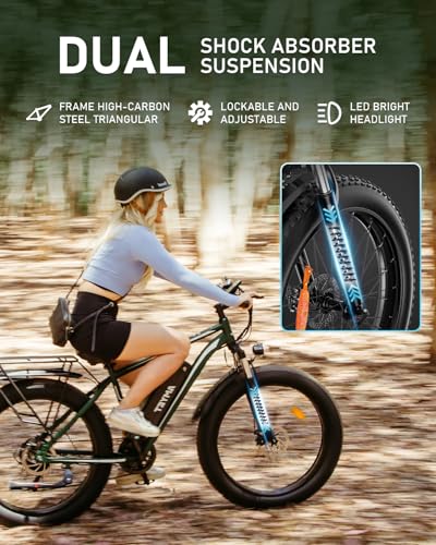 EB26 Electric Bike for Adults Peak 1500W Electric Bicycle 48V 15AH (720WH) Battery Electric Bike 26" Fat Tire Mountain 28mph 7 Speed Gears Ebike