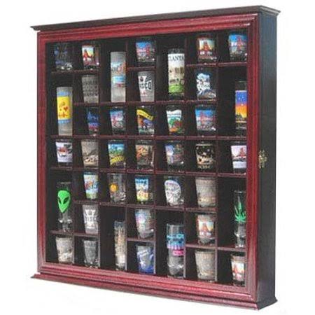 41 Shot Glass Display Case Holder Cabinet Wall Rack with Glass Door (Cherry Finish)