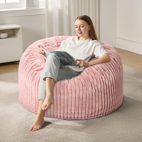 Hobestluk 5ft Bean Bag Chairs for Adults Large Beanbag Chair with Stripe Plush Cover Big Bean Bag Chair for Living Room Bedroom Dorm Office -Black