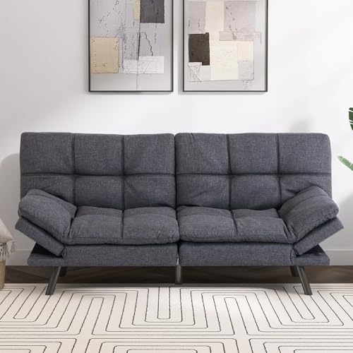 Faux Leather Futon Sofa Bed,Convertible Futon Couch,Memory Foam Loveseat Sleeper Sofa,Small Splitback Modern Folding Couch for Living Room,Office