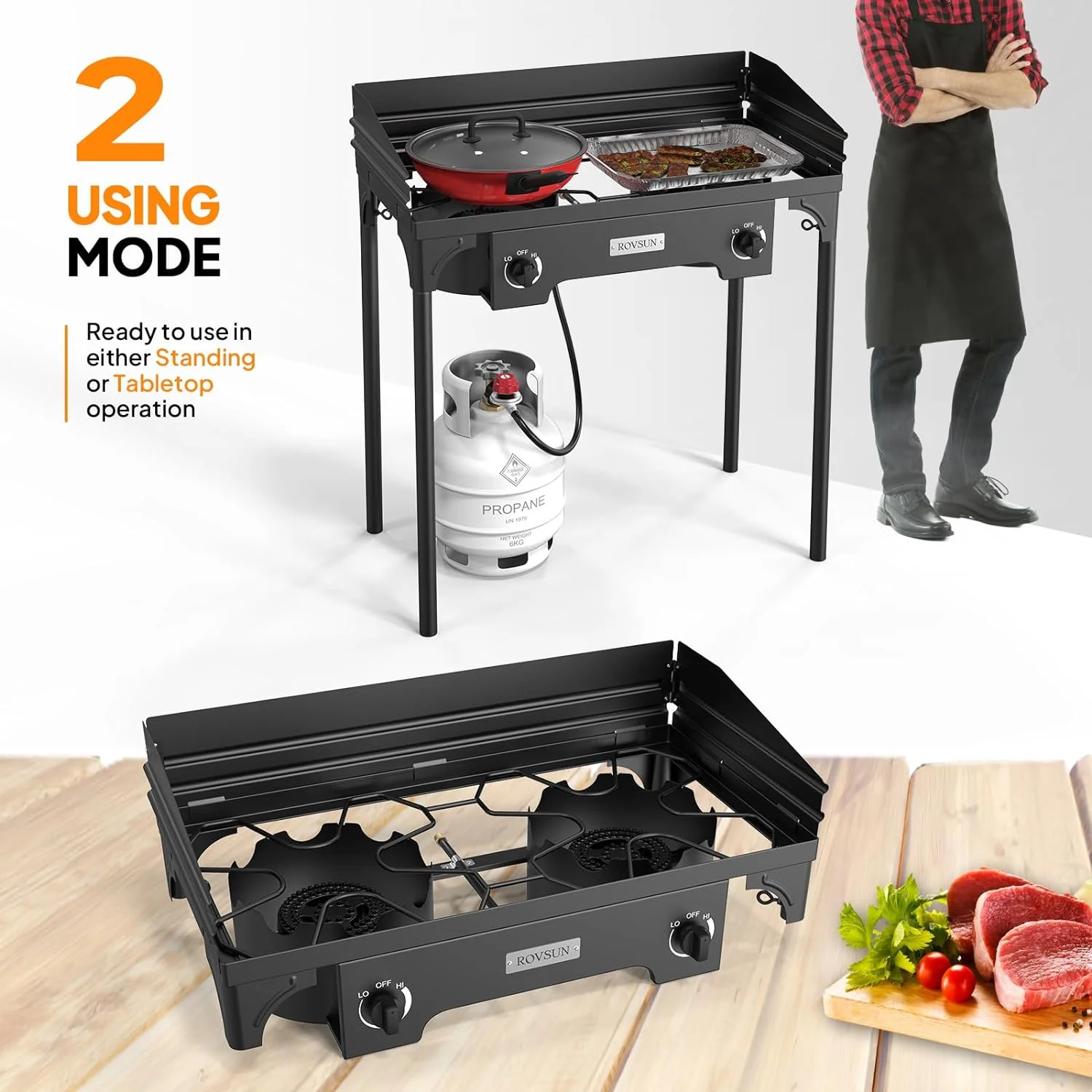 QCAI 2 Burner Outdoor Propane Gas Stove with Windpanel, Carrying Bag & Regulator, 150
