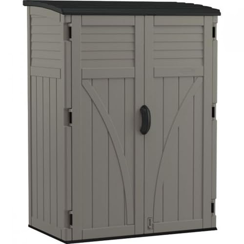 Suncast 54 Cubic Ft. Vertical Resin Outdoor Storage Shed with Lockable Double Doors, Weather-Resistant Multi-Wall Panels, Customizable Shelving