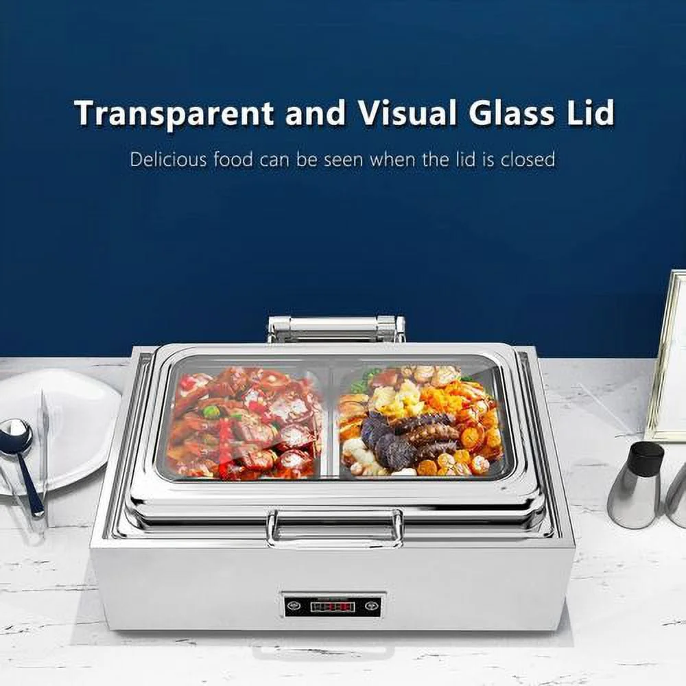 Electric Chafing Dish Stainless Steel Buffet Food Warmer 9QT Chafer Dish w/Lid