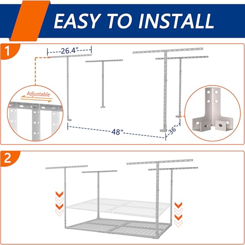 3 x 8FT Overhead Garage Storage Rack,Adjustable Ceiling Storage Racks,Garage Shelving Heavy Duty Storage Organizer System