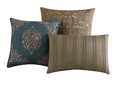 Riverbrook Home 100% Polyester Comforter Set, Queen, Hillcrest - Ivory/Gold, 9 Piece Set