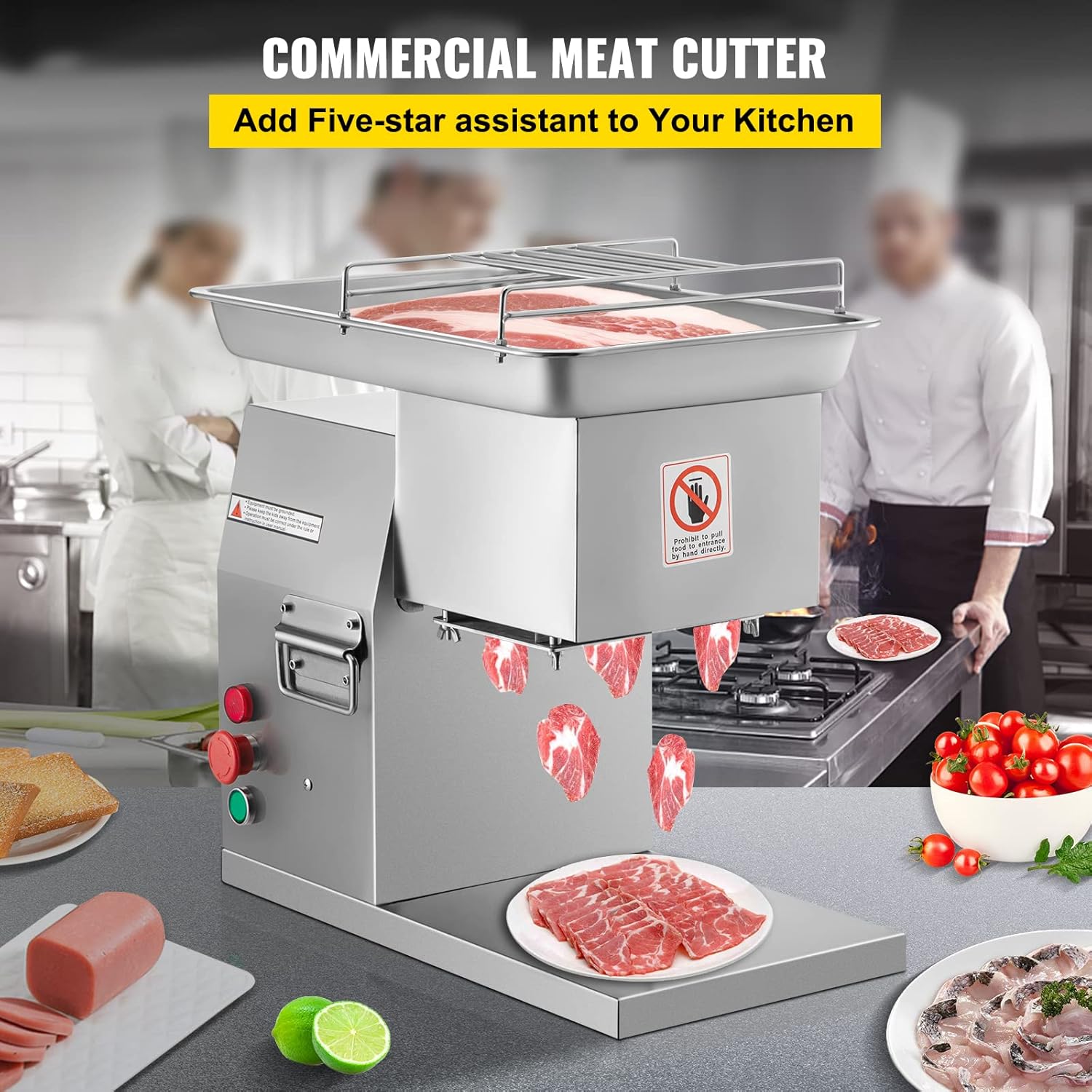 VEVOR Commercial Meat Cutter Machine 1100 LB/H 3mm Stainless Steel with Pulley 600W Electric Food Cutting Slicer for Kitchen Restaurant Supermarket