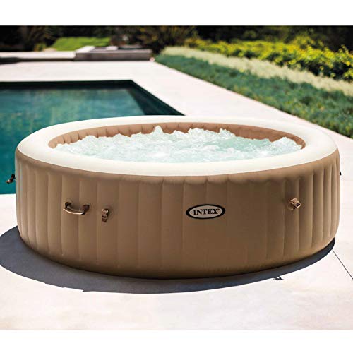 INTEX 28425EH PureSpa Bubble Massage Spa Set Outdoor Inflatable Portable Hot Tub, Includes Energy Efficient Spa Cover, Saltwater System Ready
