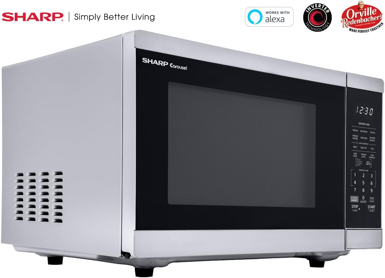 SHARP Countertop Microwave Oven. Compatible with Alexa. Orville Redenbacher's Certified. Removable 12.4" Carousel Turntable, 1.4 Cubic Feet