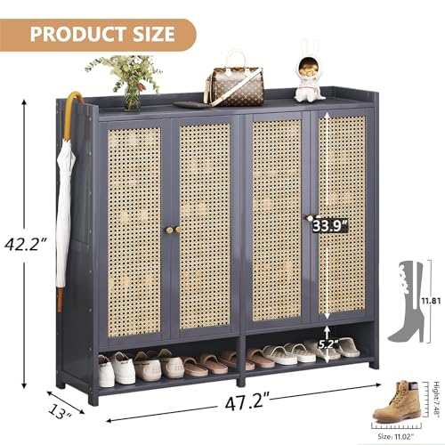 Bamboo Shoe Storage Cabinet with Doors, 8 Tier Freestanding Shoes Heels Sneakers Shoe Rack Shelf for 36-40 Pairs