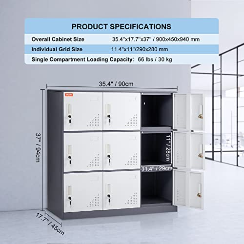 VEVOR Metal Locker for Employees, 9 Doors Storage Cabinet with Card Slot, Gray Steel Employee Lockers with Keys