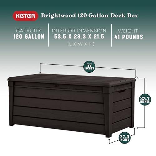 Keter Outdoor Storage Deck Box, for Patio, Backyard & Garden, Brightwood, 120 Gal, Brown - Lockable, Organizing