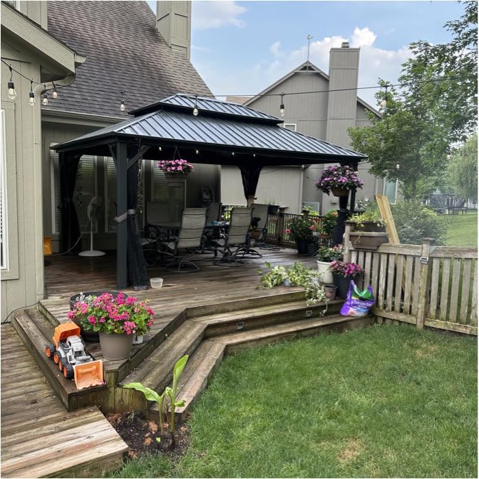 Domi 10' x 10' Hardtop Gazebo Outdoor Metal Gazebo with Galvanized Steel Double Roof Canopy, Curtains and Netting for Patio, Backyard, Deck